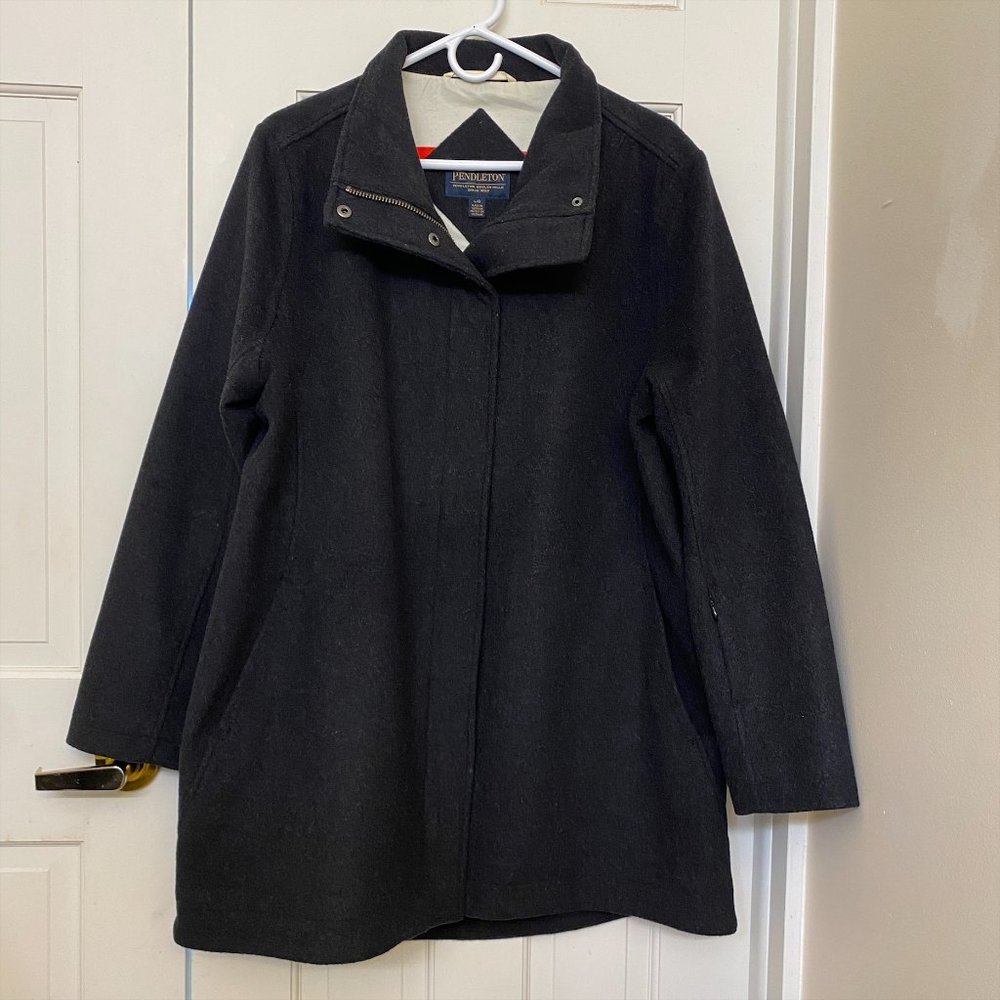 Fall Jacket Pendleton Black Water Resistant Wool 3/4 Length Large